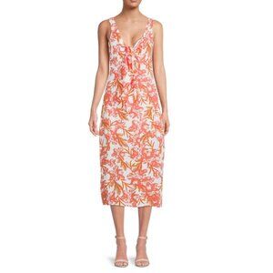 Sam Edelman Women's Floral Tie-Front Midi Dress Floral Print Orange White 12